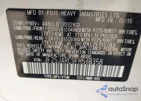 2015 Subaru Forester 2.5I Limited z USA, uszkodzony, nr VIN JF2SJARC9FH578358